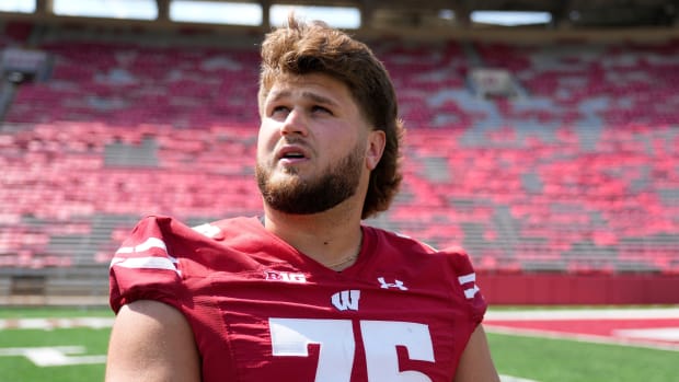 Wisconsin center Joe Tippmann at 2022 Media Day